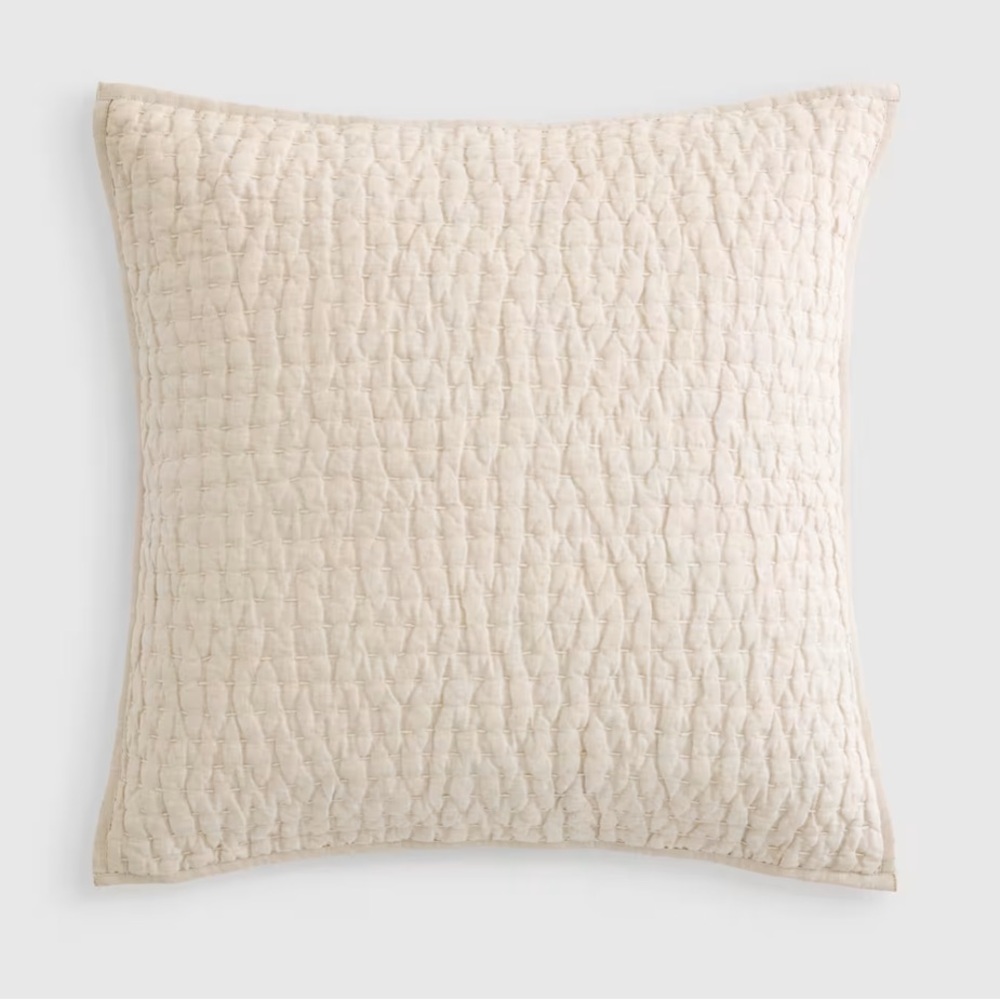 NWOT QUINCE European Linen Cotton Stitch Quilted Euro Sham Natural 5756